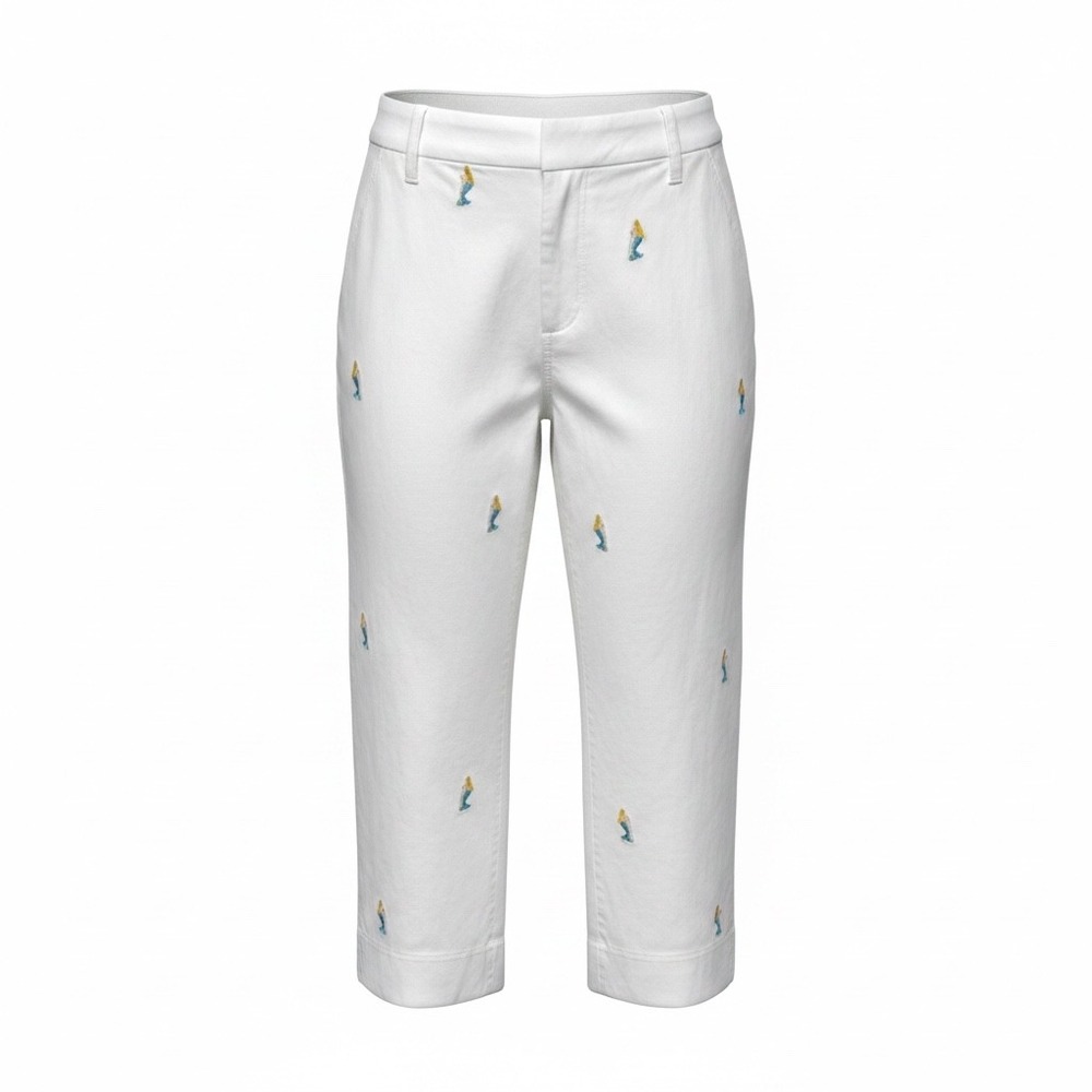 Vintage Whimsical Capri Pants 18 White Cotton Stretch Embroidered CoastalMermaid